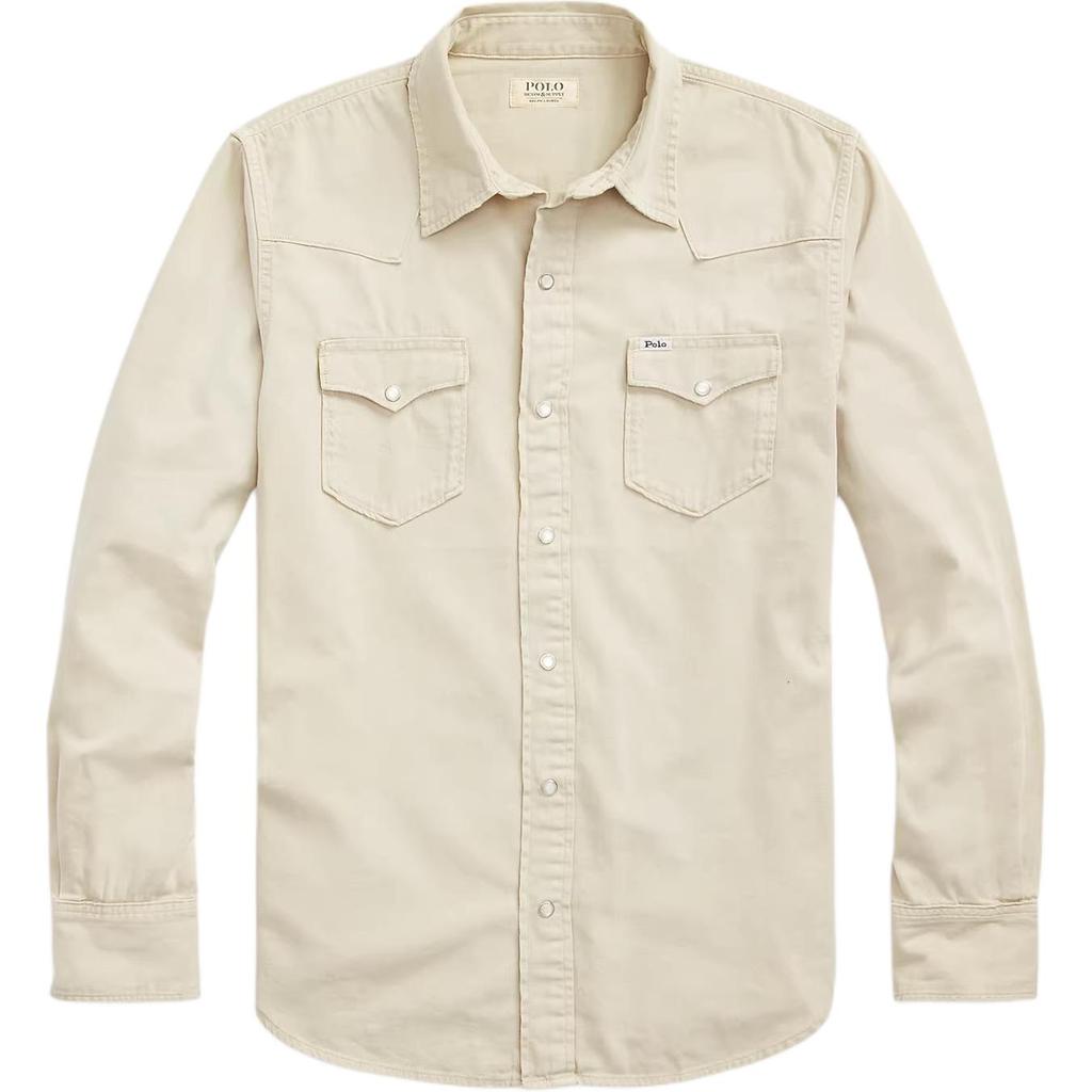 Polo Ralph Lauren однобортная однотонная свободная повседневная рубашка с длинным рукавом мужские рубашки цвета хаки 710907358-003