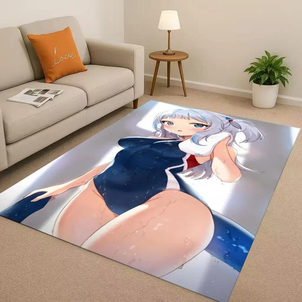 HD Anime Gawr Gura Hololive Cartoon Cute Girl Living Room Non-Slip Area Rug Carpet For Bedroom Playroom Sofa,Home Decor Doormat