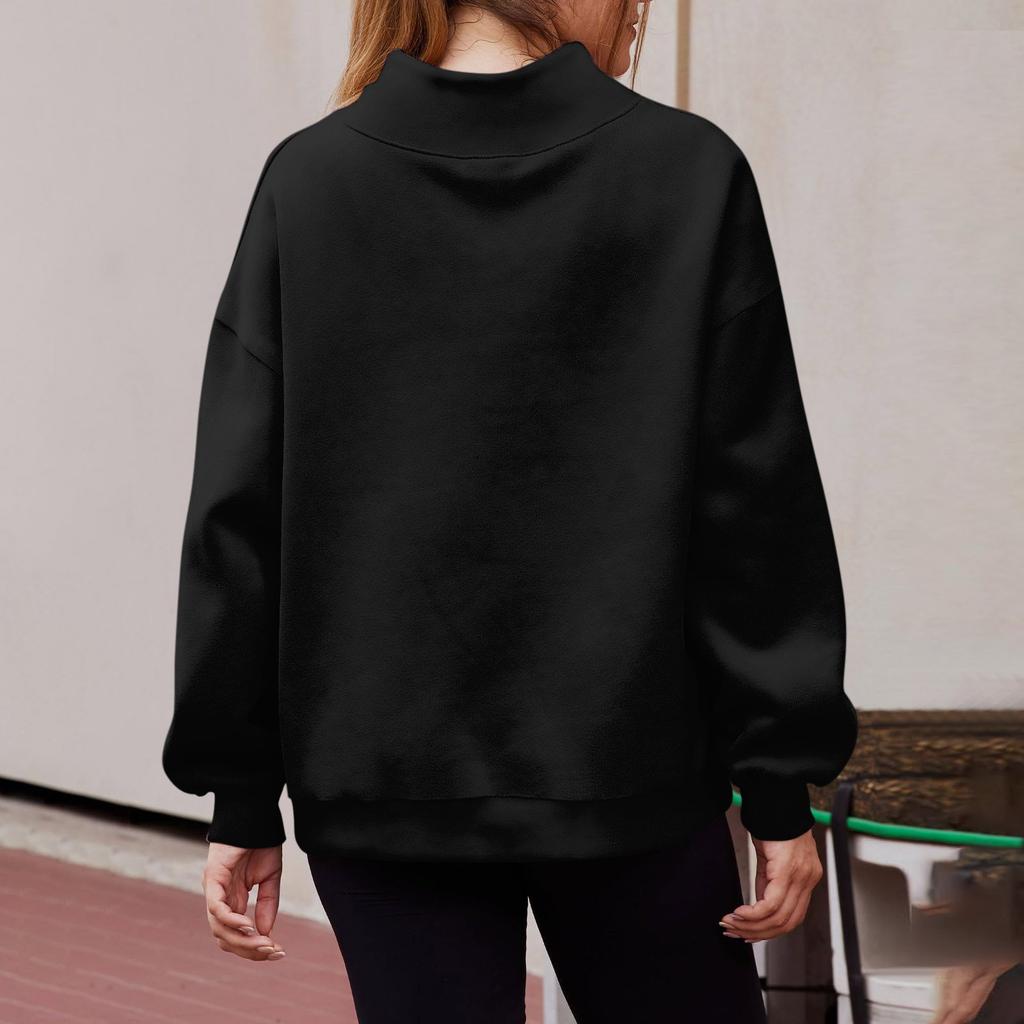 Женская мода однотонный с длинным рукавом свободный с разрезом полуводолазка пуловер толстовка топ