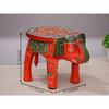 Handcrafted and Hand-Painted Colorful Wooden Elephant Stool/Side Table for Home/Office/Living or Bedroom Decor (Orange & Green)