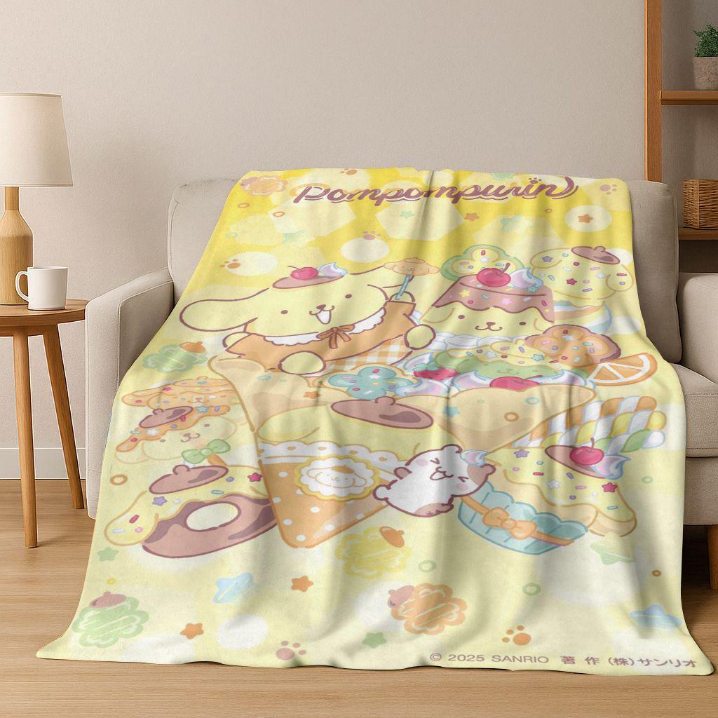 2026 New Cute Cinnamoroll Pompompurin Sanrio Cartoon Flannel Blanket,Warm and Cozy Soft Throw Blanket for Home Bedroom Bed Sofa