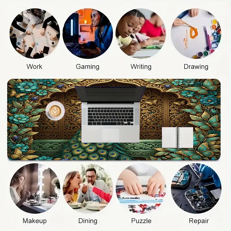 Peacock Garden Xl Gaming Mouse Pad Nonslip Rubber Base Stitched Edge Waterproof Desk Mat For Pc Laptop Gamer Office Computer Accessories C927505