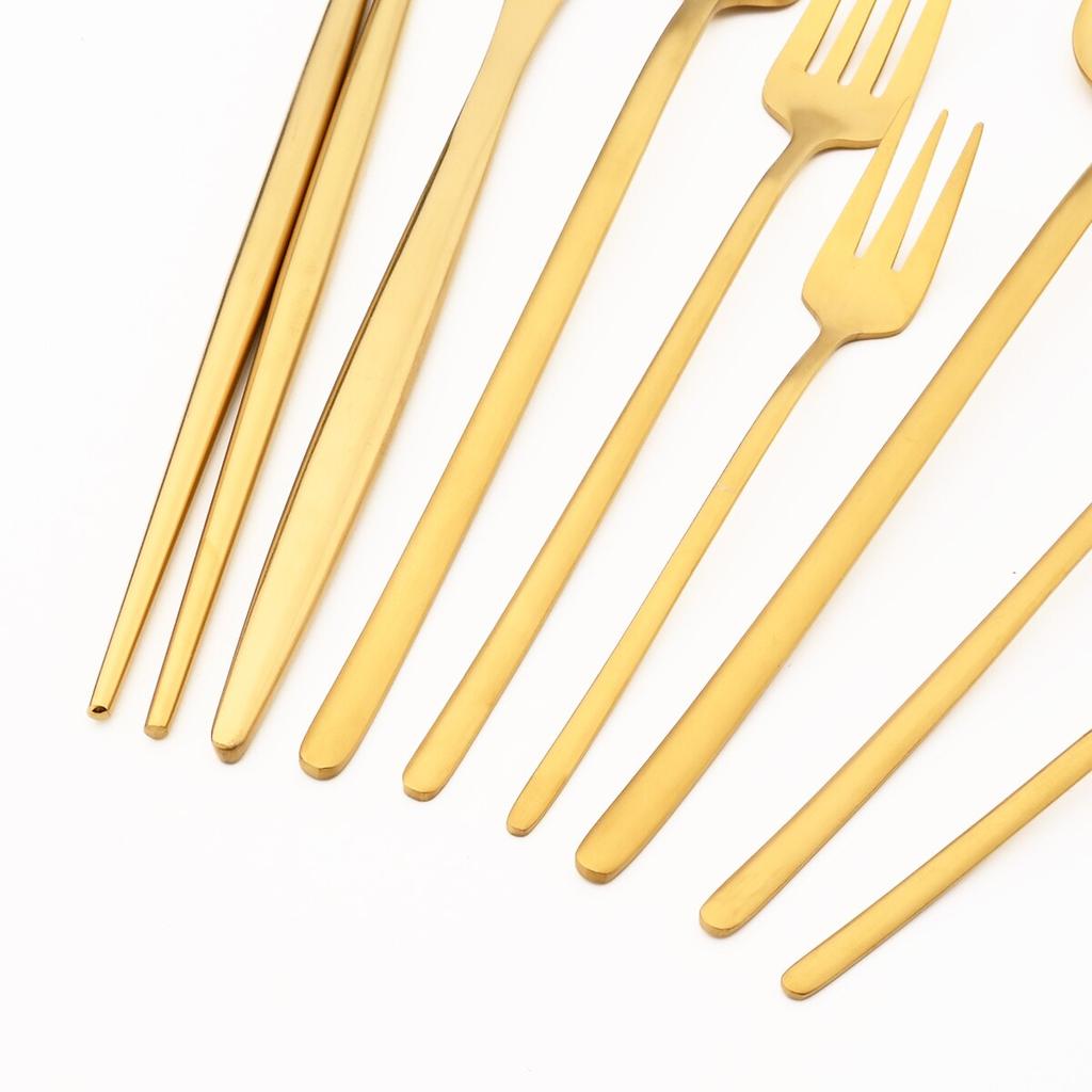 Золотой набор столовых приборов, матовый набор столовой посуды из нержавеющей стали 304, нож, вилка для торта, ложка, палочки для еды, серебро, кухонные столовые приборы, посуда