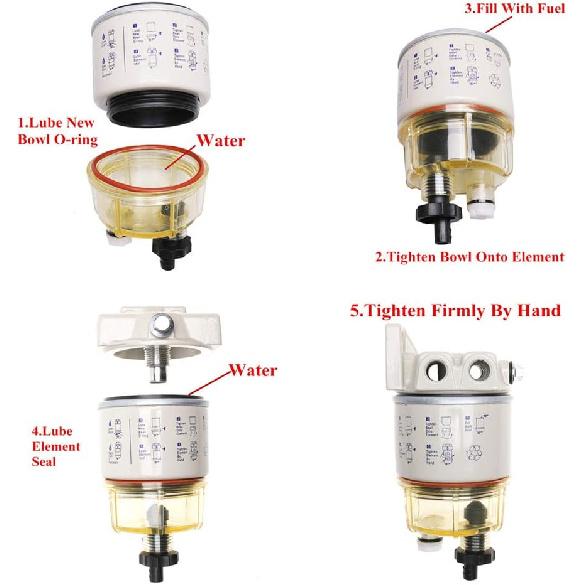 IFJF R12T Fuel Water Separator Marine 120AT NPT ZG1/4-19 Automotive Parts With Fitting -Complete Combo Filter Diesel Engine(Includes 2 Fittings,2