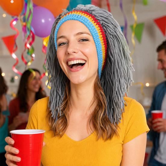 Wig Hat Elasticity Knitted Wool Hand-Crocheted Funny Hat Dreadlocks Design