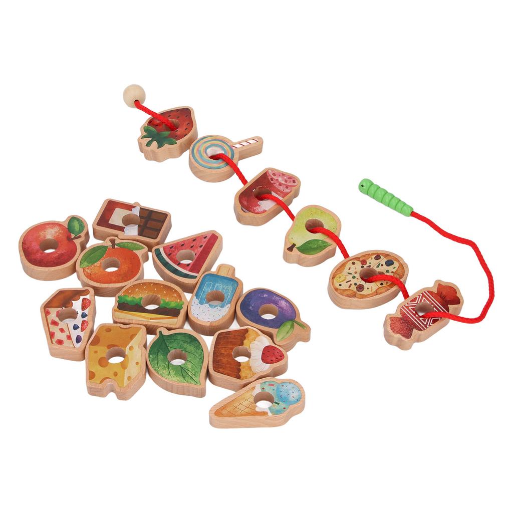 Деревянная игрушка для нанизывания, развитие мелкой моторики, раннее обучение, блоки в форме еды и фруктов, шнуровка для