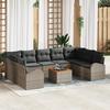 10-Piece Garden Sofa Set with Grey Cushions Poly Rattan Acacia 3356291