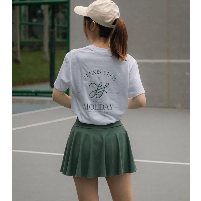 Tennis Club American Sports Leisure Style Tennis Club Letter Print Cotton Short Sleeve T-shirt Women