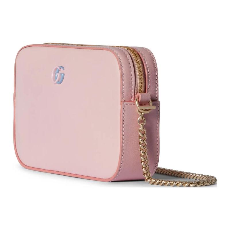 Gucci GG Marmont Series Brass Hardware Zipper Closure Leather Crossbody Shoulder Bag Women's Light Pink
