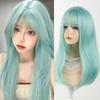 Ombre Mint Milk Green Synthetic Long Straight Women Wig with Bangs Lolita Cosplay Fluffy Hair Heat Resistant Wig For Daily Party