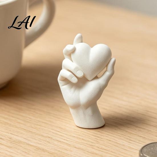 Heart Sculpture Decor Hand Holding 3D Printed Figurine Modern Minimalist Sculptural Desk Decor Romantic Home Accents Accent for Shelf Nightstand
