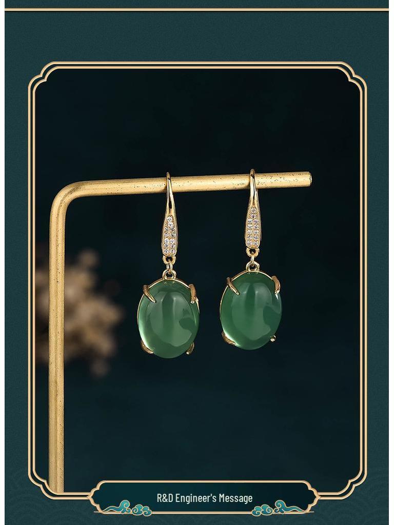 Серьги из натурального агата: 2022 Серьги-пусеты в китайском стиле с подвесками из халцедона