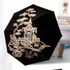 Folding umbrella Elegant pagoda and bridge design in serene nature scene Creative portable folding umbrella, suitable holiday