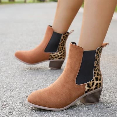 Трендовые ботильоны на толстом каблуке с леопардовым принтом, женственные замшевые модные ботильоны