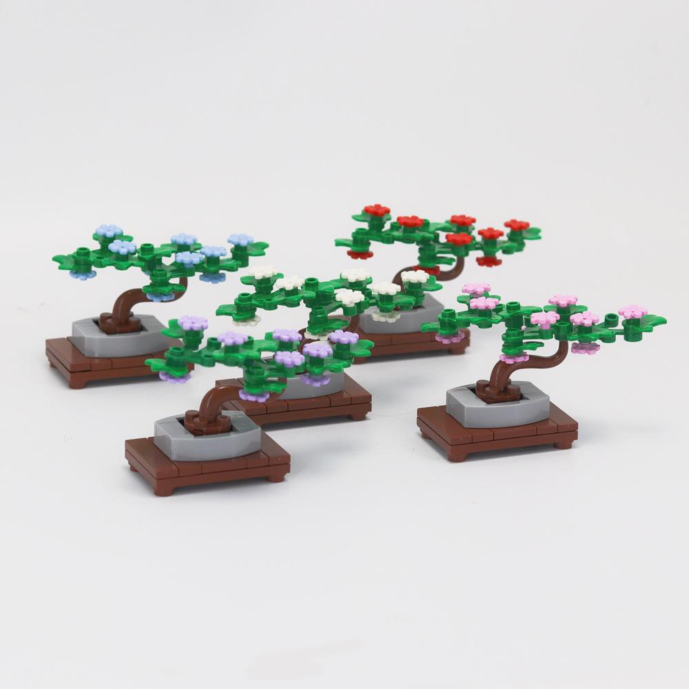 Сборка из мелких частиц, строительный блок, цветочный шар, сосна, горшечная композиция из пяти лепестков, декоративная сцена, садовое растение