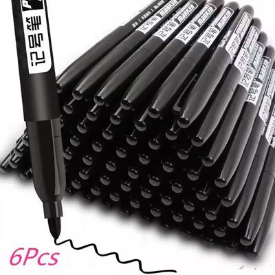 6 шт./компл. 1,5 мм маркерная ручка с тонкими точками, водонепроницаемые черные, синие, красные чернила, школьные канцелярские принадлежности для офиса и искусства
