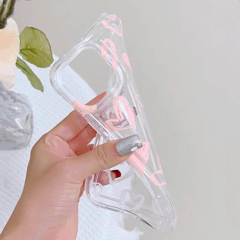Heart Pink Clear Tpu Air Cushion Shockproof Phone Case For POCO X6 X3 X5 Mi 14 13T 12T 11T 13 12 Pro 11 Lite 5G NE Cover