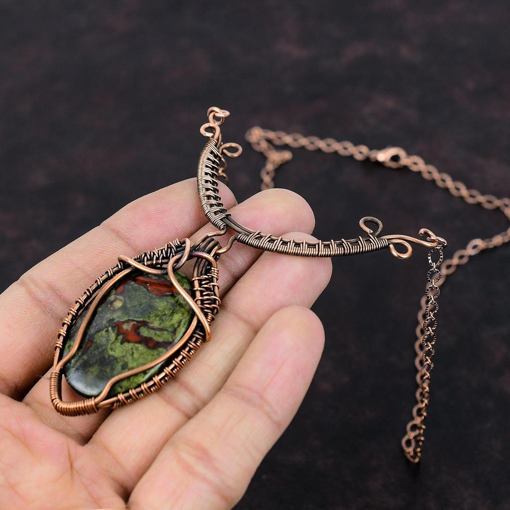 Dragon Bloodstone Copper Necklace Wire Wrapped Adjustable Necklace Gemstone Necklace Copper Jewelry Handmade Wire Wrap Jewelry Gift For Her