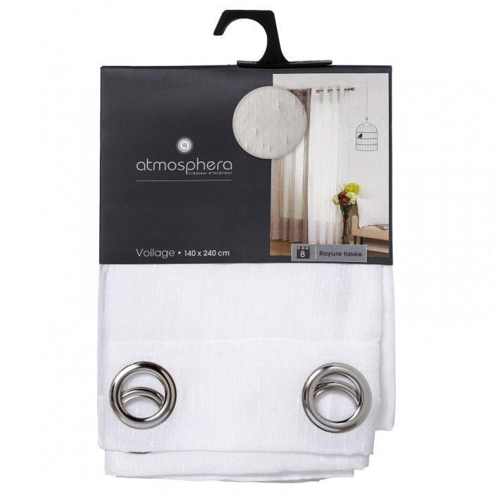 Voilage à rayures tamisant 140 x 240 cm Atmosphera - Blanc