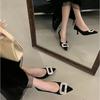 Pointed High Heels Stiletto Single Shoes Women's Spring New Cat Heel Temperament Square Buckle Rhinestone Black Work Shoes