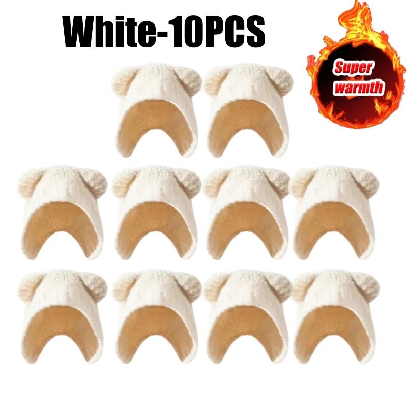 Зимняя милая вязаная шапка с медвежьими ушками в корейском стиле, теплая флисовая подкладка, шапка-бини с ушками для женщин, модная и уютная вязаная шапка