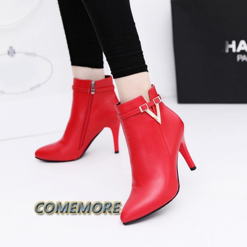Fashion Large Sizes 35-40 Party Booties Woman Fashion High Heels Women's Shoes Sexy Add Fur Winter Ankle Boots Short Boots Ladies Shoes