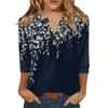 Жен. Футболка С принтом Пуговицы Рукав 3/4 Повседневные Выходные Мода Классический Классический V-образный вырез Обычный Верх
