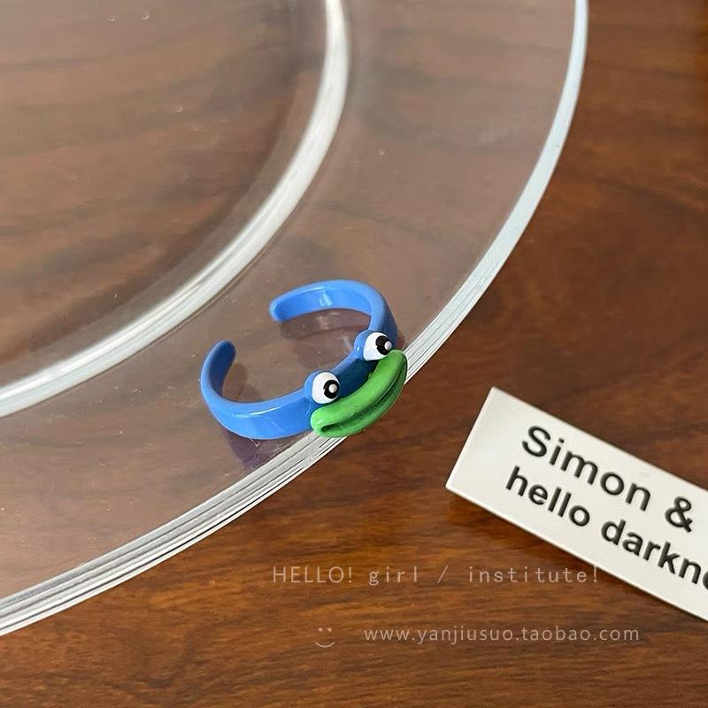 Funny Little Monster Ring Big Eyes Sausage Mouth Index Finger Ring Sweet Cool Cartoon Cute Girlfriend Couple Ring Jewelry