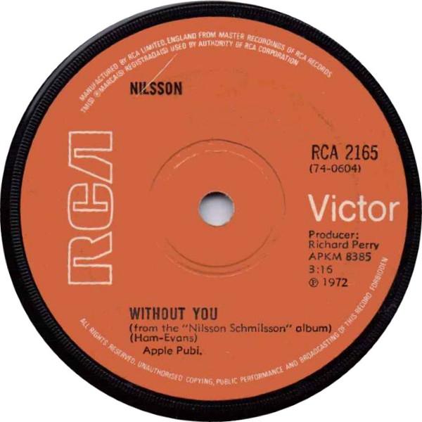 7-дюймовая пластинка HARRY NILSSON Without You Gotta Get Up RCA2165 RCA Victor 1972 UK Rock Б/у