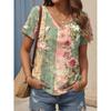 Женская футболка с цветочным узором, V-образный вырез, обычный короткий топ с комиксами, повседневная футболка с принтом, летний повседневный топ 2025 года