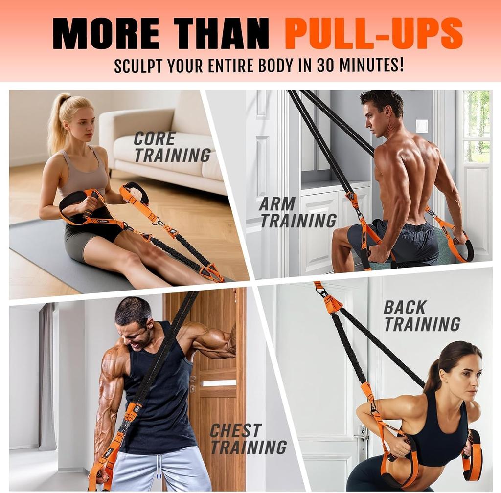 Pull-Up Belt, Heavy-Duty Resistance Belt With Handle, Pull-Up Rod Exercise Belt, Pull-Up Auxiliary Belt Set For Exercise, Full-B