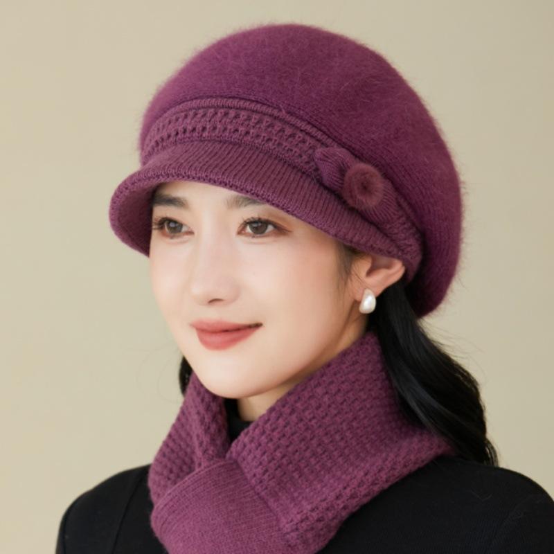 Осенние и зимние шапки для людей среднего и пожилого возраста Женские флисовые утепленные наушники Вязаные шерстяные шапки Меховые кепки с козырьком