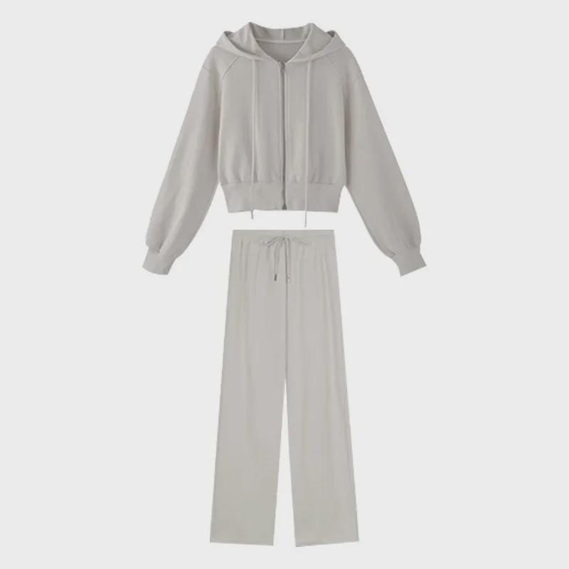 Women's Hong Kong Style Slim Fit Hoodie & Wide-Leg Pants Suit - Casual Winter/Spring Activewear