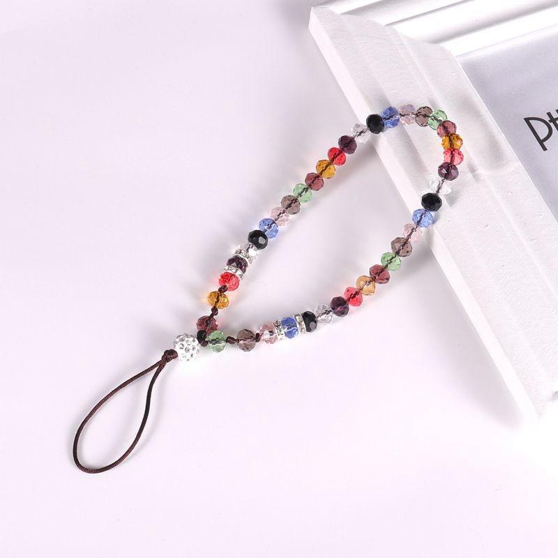 Crystal Beads Phone Short Lanyard Drop-Resistant Halter Lanyard DIY Girls' Solid Color Flat Beads