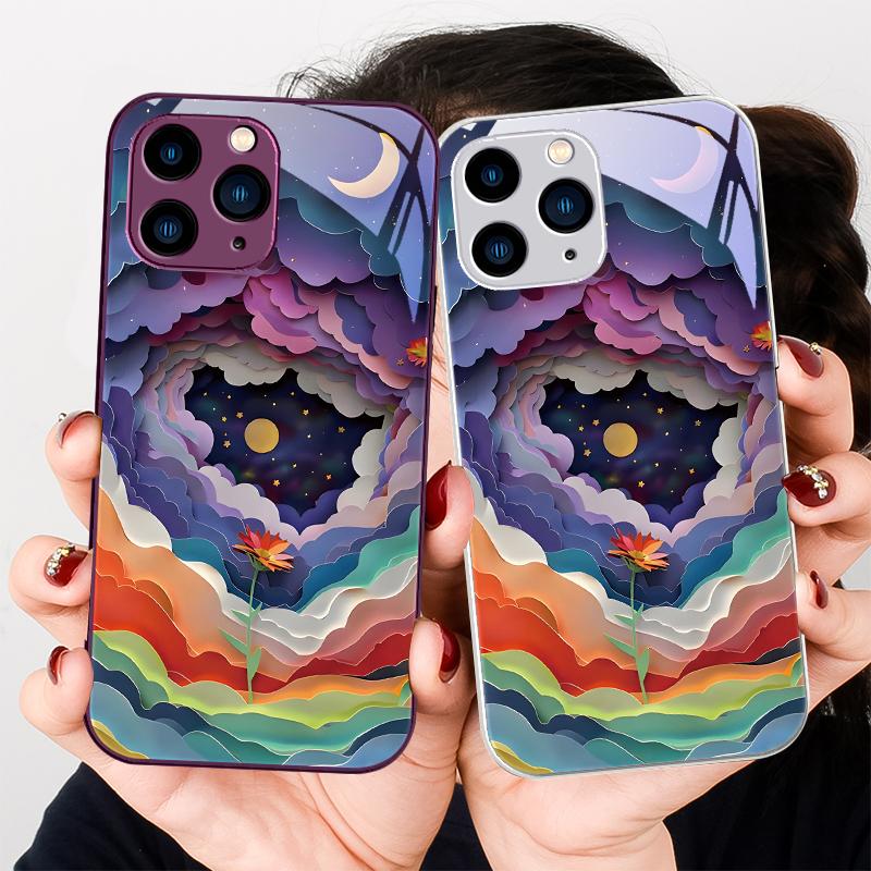 Цветные Ночные Цветы Фиолетовый Для Iphone 16 Plus 15 14 13 12 Mini 11 Pro Max X XS XR 7 8 Plus 2022 Закаленное Стекло Чехол для Телефона