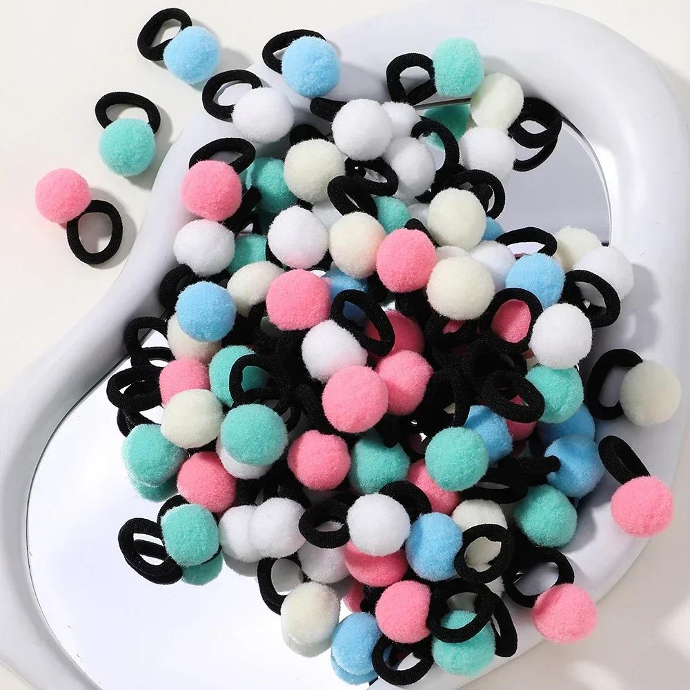 20 шт./лот Эластичные резинки для волос для девочек, плюшевые резинки с помпонами для детей, резинки-скранчи для волос, детские аксессуары для волос