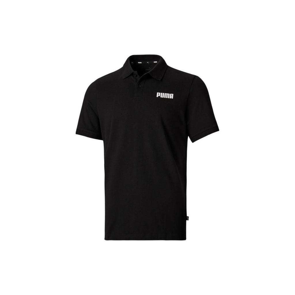 Puma Essentials Pique Polo Letter Print Casual Short Sleeve Polo Shirt Men Tops Black 847226-01