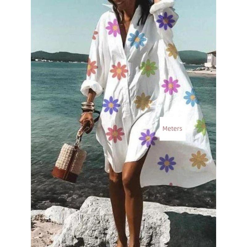 Свободное платье с V-образным вырезом и принтом, со свободными лацканами