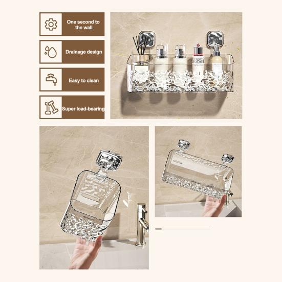 Wall Mount Storage Rack with Hooks Modern Drain Holes No Drill Strong Load Bearing Bathroom Kitchen Supplies Sundries Holder Shelf Organizer