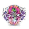 He Cheng Seven-Color Zircon Princess Ring: European & American Style, Plated 925 Silver Engagement Ring