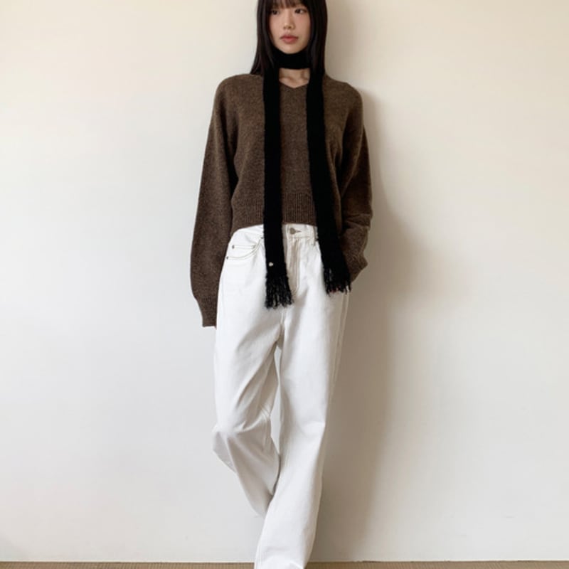HIGH CHEEKS Wool Blend Slim Knit Muffler_HC249OMF001M