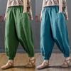 Women's Summer 100% Cotton Linen Lantern Pants - Casual, Loose, Nine-Point, Tie-Cuff Harem Style