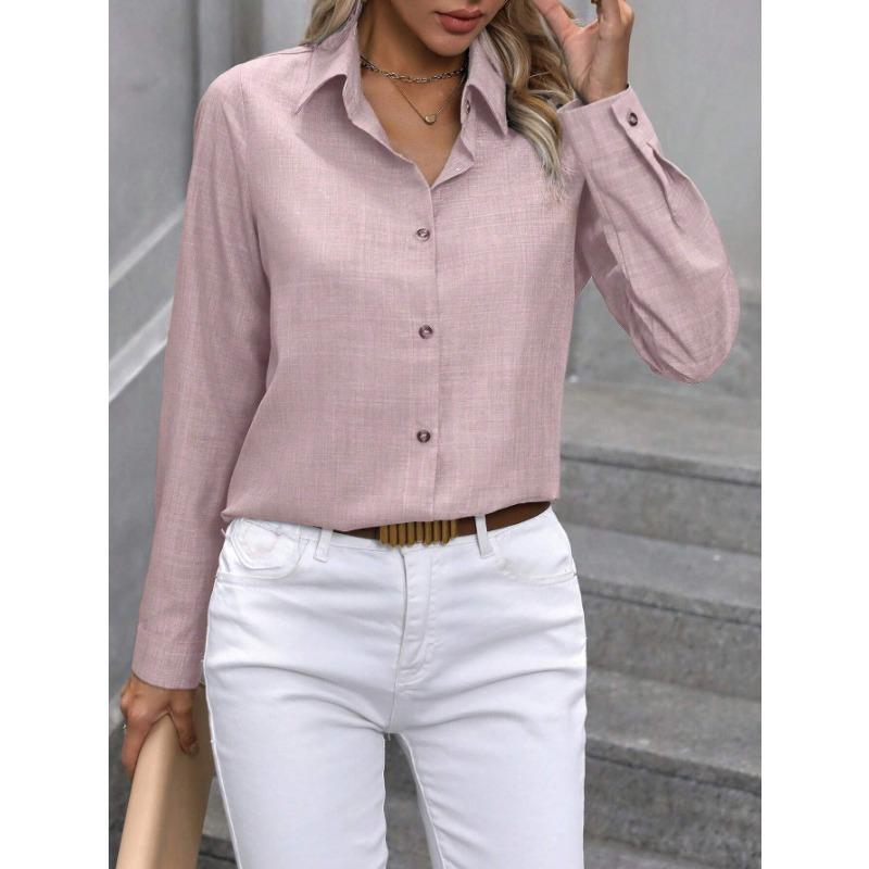 VEZFAA Женская мода, повседневные весенне-осенние однотонные рубашки-поло с длинным рукавом и принтом, блузки и рубашки