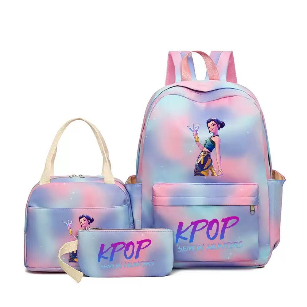 Набор KPOP Demon Hunter Girl Group: рюкзак, сумка для обеда и пенал — школьная сумка и ланч-бокс в стиле аниме.