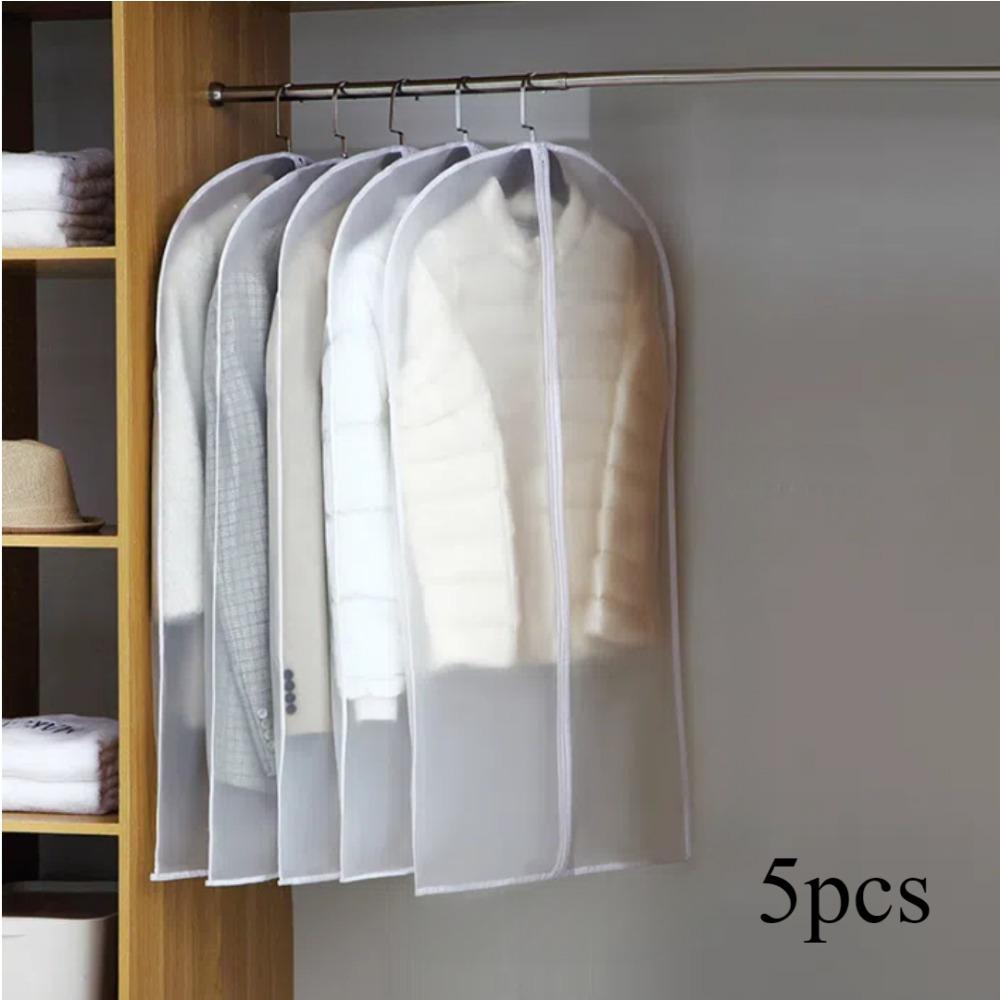 [Сверхпрочные чехлы для одежды] 5 шт. Сверхпрочные водонепроницаемые чехлы для одежды|Застегивающиеся на молнию протекторы для одежды, Подвесной органайзер для шкафа, Пыленепроницаемые и не мнущиеся, Без крючков