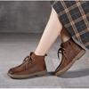 Johnature Retro Short Boots Women's Shoes Genuine Leather Round Toe Lace-up Versatile Flat Ankle Boots
