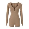 Sexy Slim Fit Cotton Blend Long Sleeve T Shirt With Button U Neck For Spring