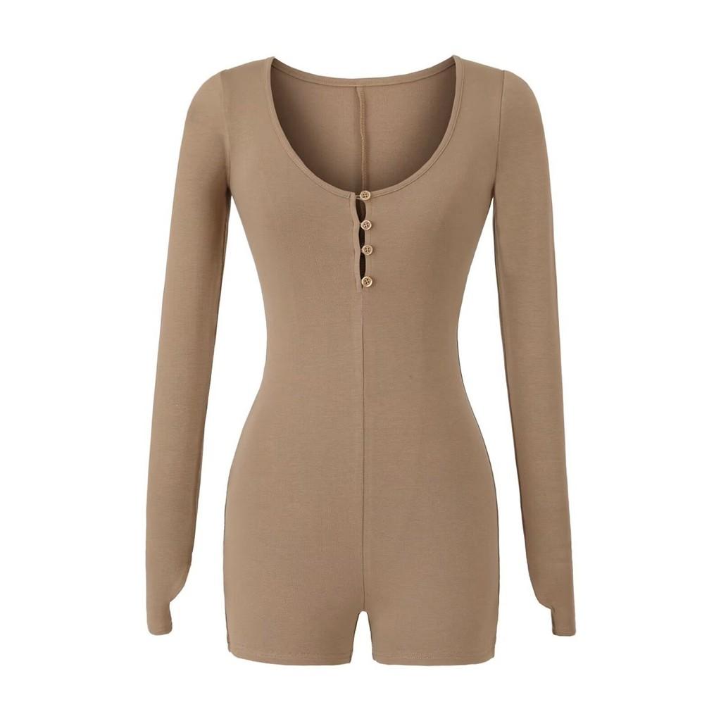 Sexy Slim Fit Cotton Blend Long Sleeve T Shirt With Button U Neck For Spring