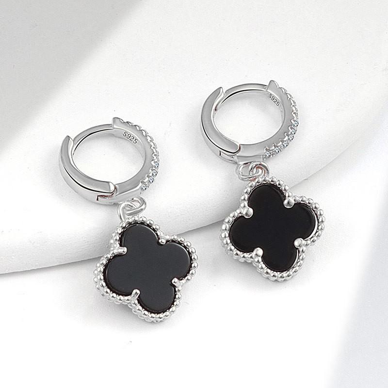 Womens Four Leaf Clover Earrings 18K Gold Plated Red Agate Luxury Fashion Jewelry