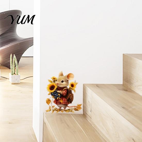 Waterproof Pvc Decals Mouse Wall Stickers, PVC Autumn Retro Fairy Tale Decals, Removable Peel Forest Animal Art And Stick for Kindergarten Indoor